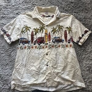 Hawaiian Togs Aloha Shirt Men's Size 2 XL Pale Yellow Graphic Print 100% Cotton